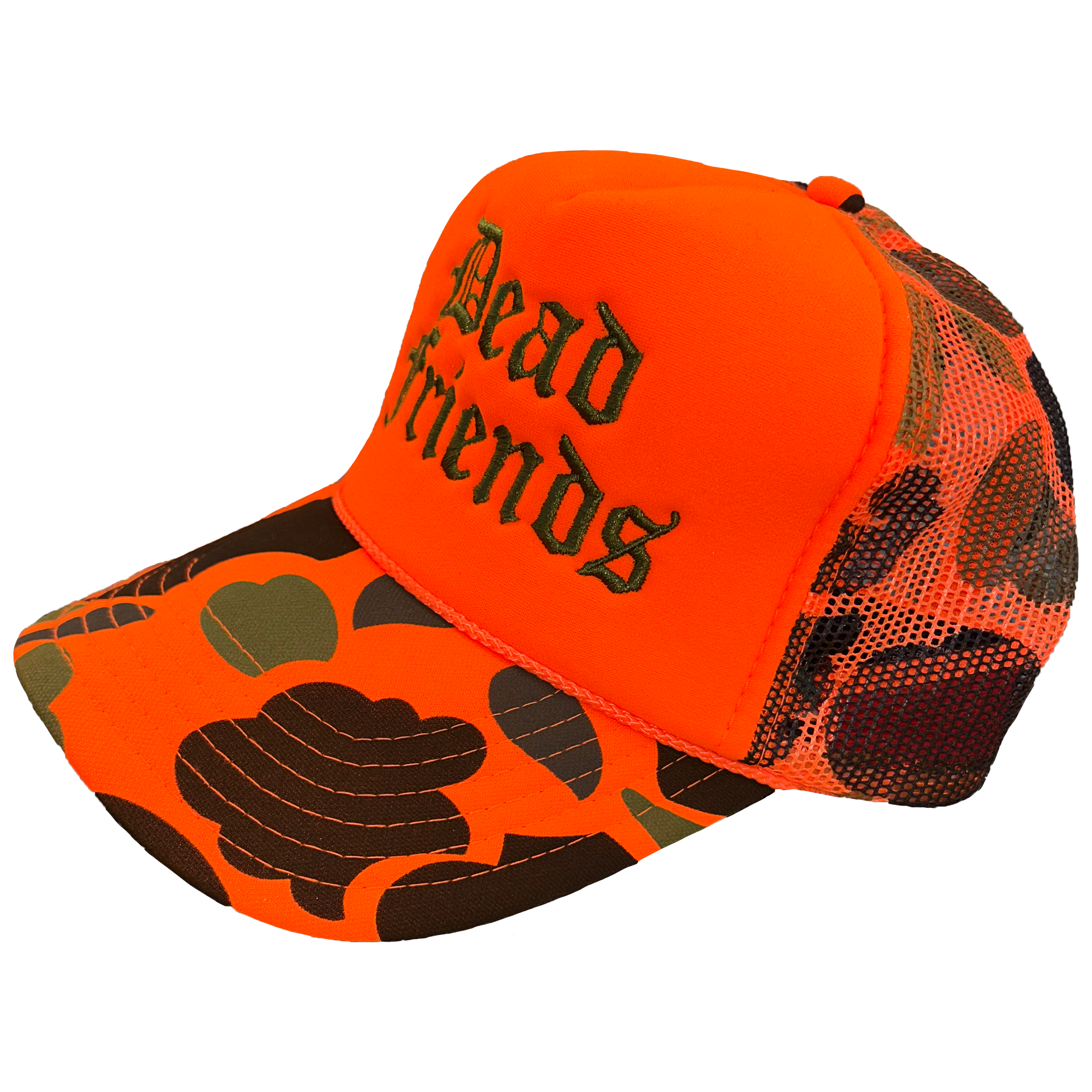 "Dead Friends" Camo Trucker Hat - Orange