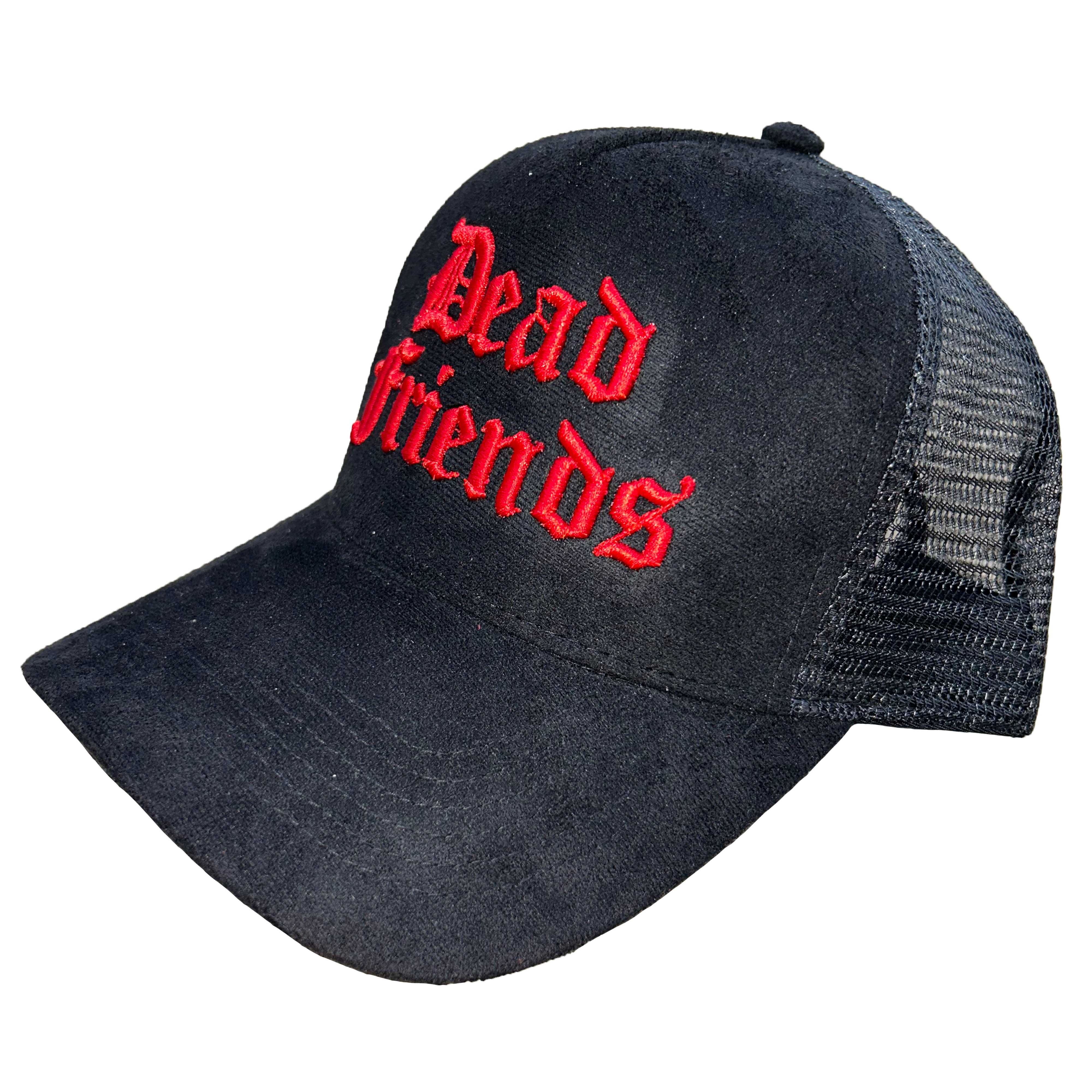 "Dead Friends" Suede Trucker Hat - Black/Red