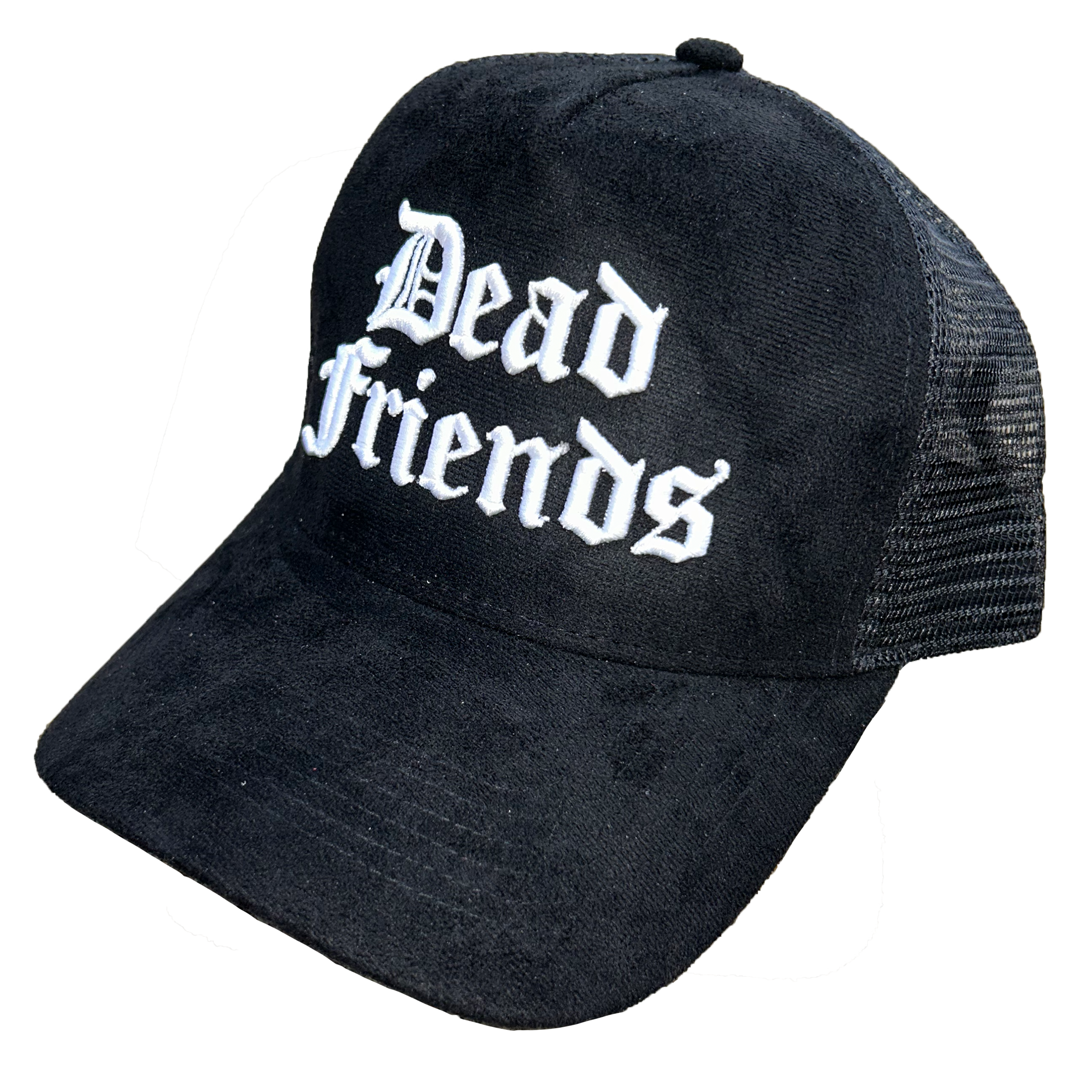 "Dead Friends" Suede Trucker Hat - Black/White