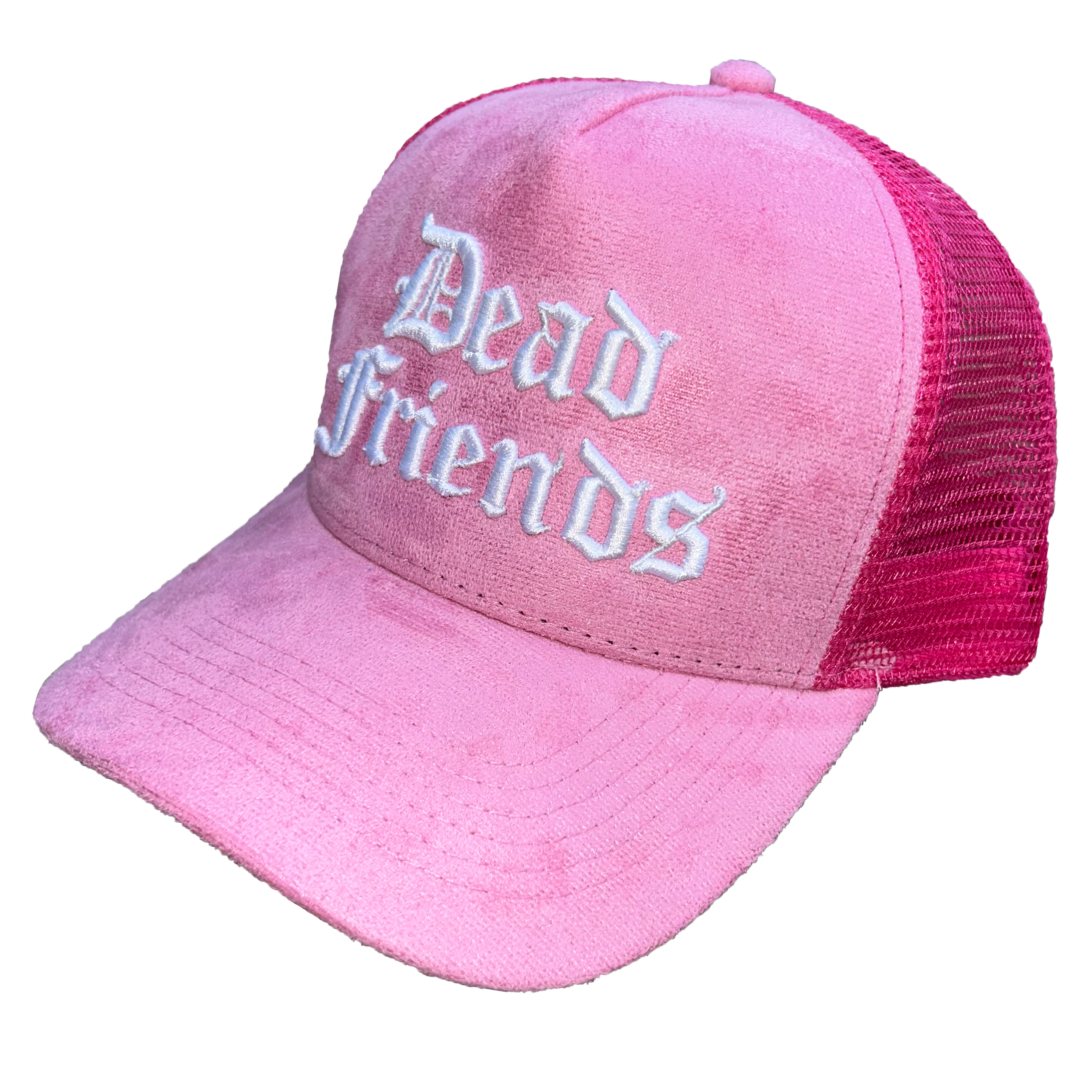 "Dead Friends" Suede Trucker Hat - Pink