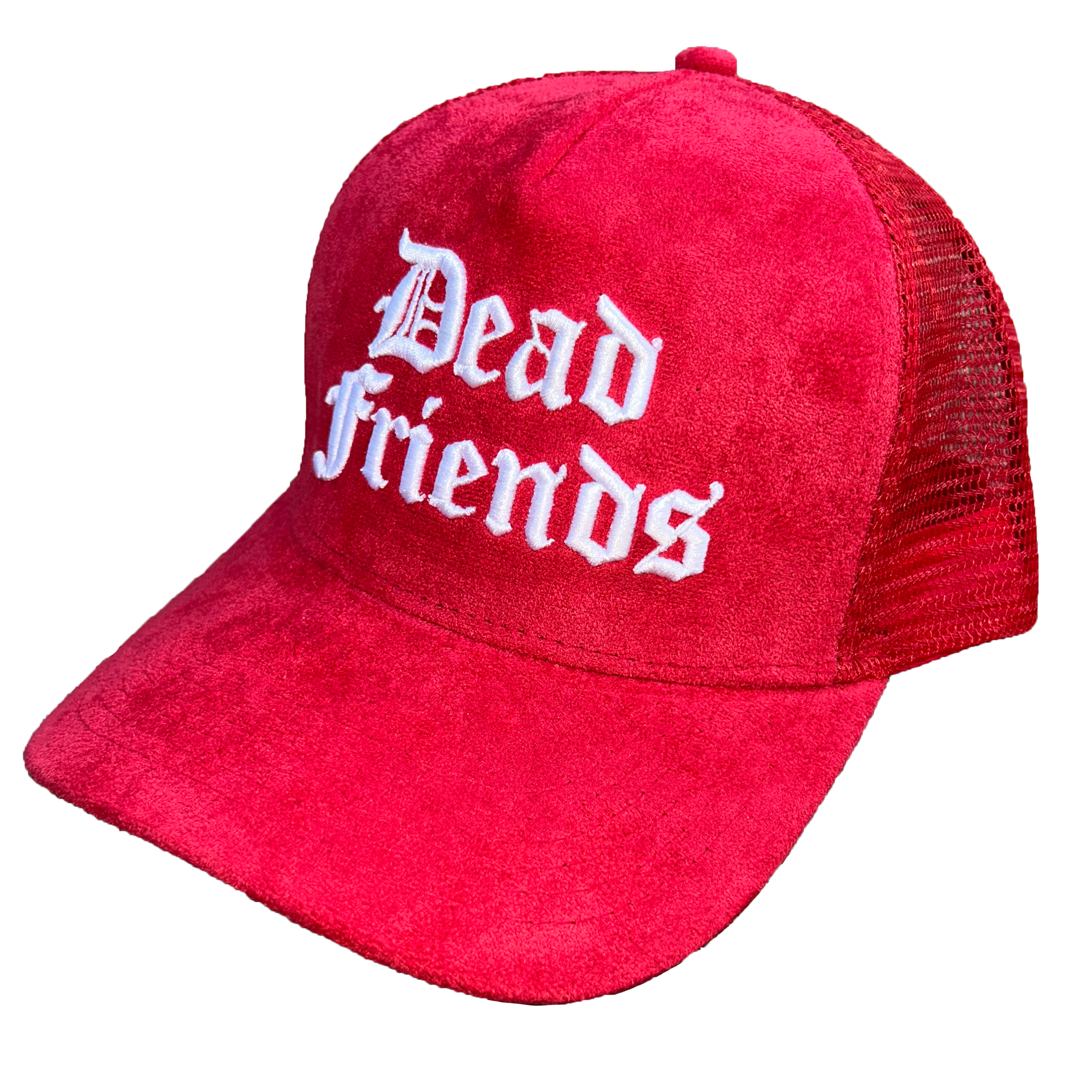 "Dead Friends" Suede Trucker Hat - Red